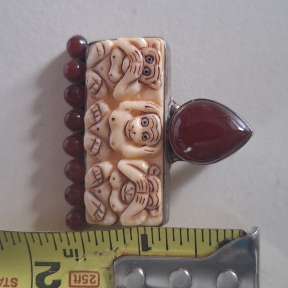 Brown and Cream Necklace with Three Wise Monkeys Pendant - Picture 3 of 3